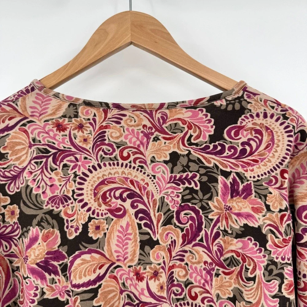 Croft & Barrow Autumn Toned Floral Paisley V-Neck Long Sleeve Shirt Women's PXl - Picture 6 of 11